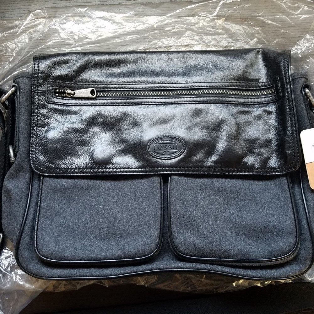 Fossil Messenger leather wool bag transit ew luggage carry on Laptop Bag